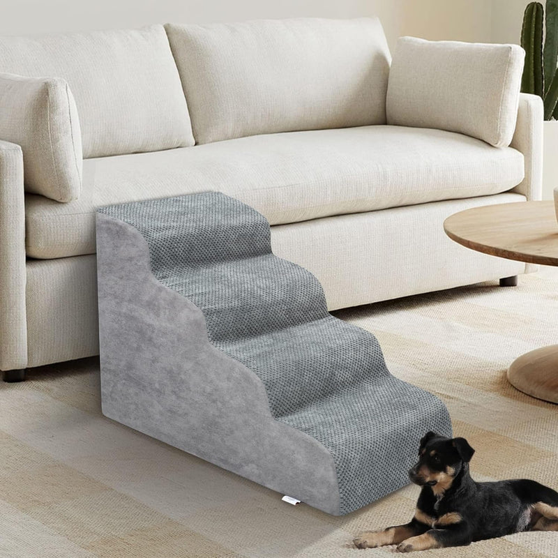 High Density Foam Dog Stairs for Small Dogs - Extra Wide Pet Ramp for High Beds Couches and Sofas