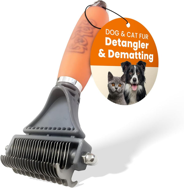 Gopets 2-Sided Dematting Comb - Professional Grooming Rake for Cats & Dogs, Long Hair Deshedding Tool, Undercoat Brush - for Matted & Long-Haired Pets