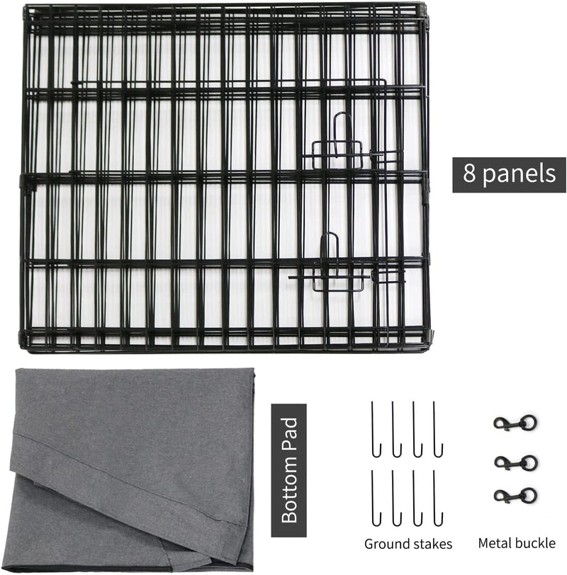 PETIME Foldable Metal Dog Exercise Pen with Bottom Pad - IndoorOutdoor 8 Panel 24x24 Pet Playpen Kennel Fence