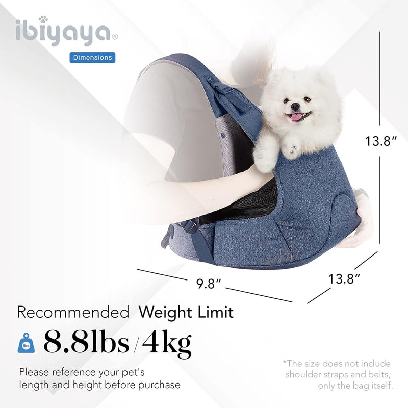 ibiyaya - Dog Sling Carrier for Dogs and Cats - Hug Pack Adjustable Pet Carrier for Dog Anxiety Relief - Light, Breathable, Weight Balancing Design - Travel Friendly Front Facing Pet Carrier - Blue