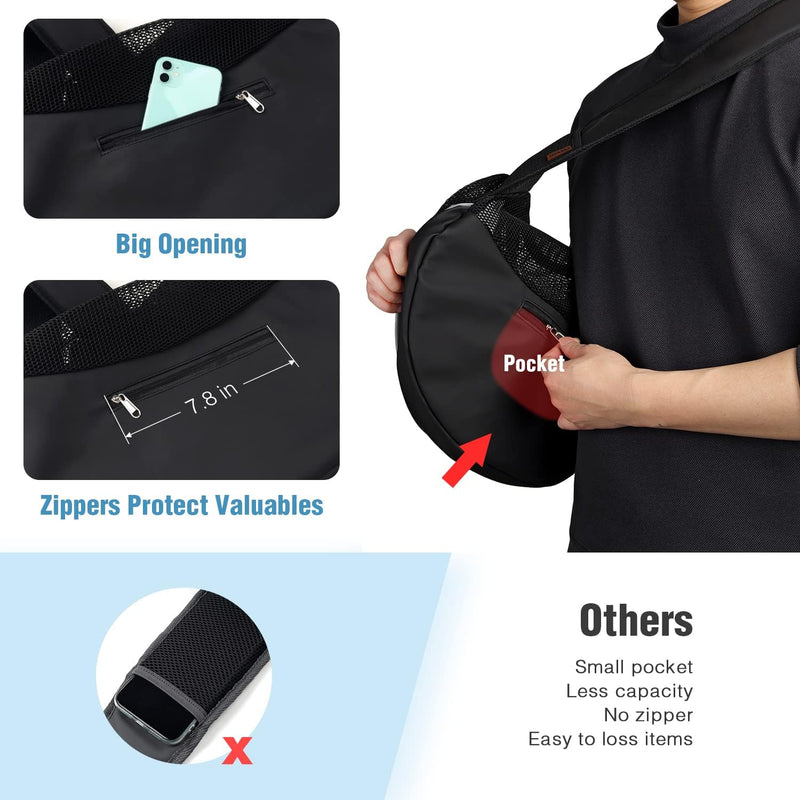 WOYYHO Pet Dog Sling Carrier Bottom Plate Adjustable Strap Design Puppy Sling for Small Dogs Breathable Mesh Dog Carrier Sling with Large Pocket for Outdoor Travel Black S (up to 4.5 lbs)