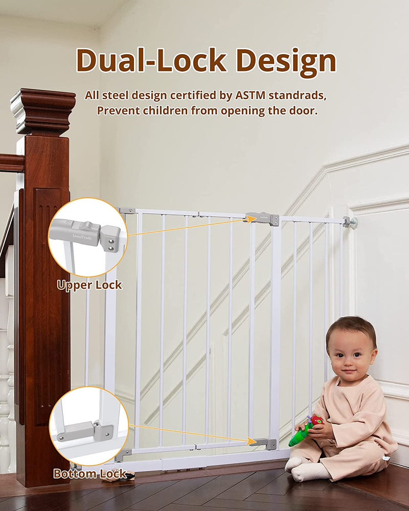 Innotruth Baby Gate for Stairs - Expandable Dual Lock Dog Gate for Doorways White