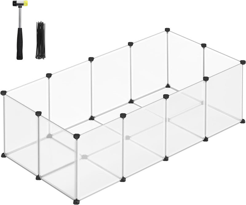 SONGMICS Pet Playpen with Floor - Small Animal Enclosure for Hedgehogs Ferrets - 563 X 287 X 181 Inches White ULPC02W