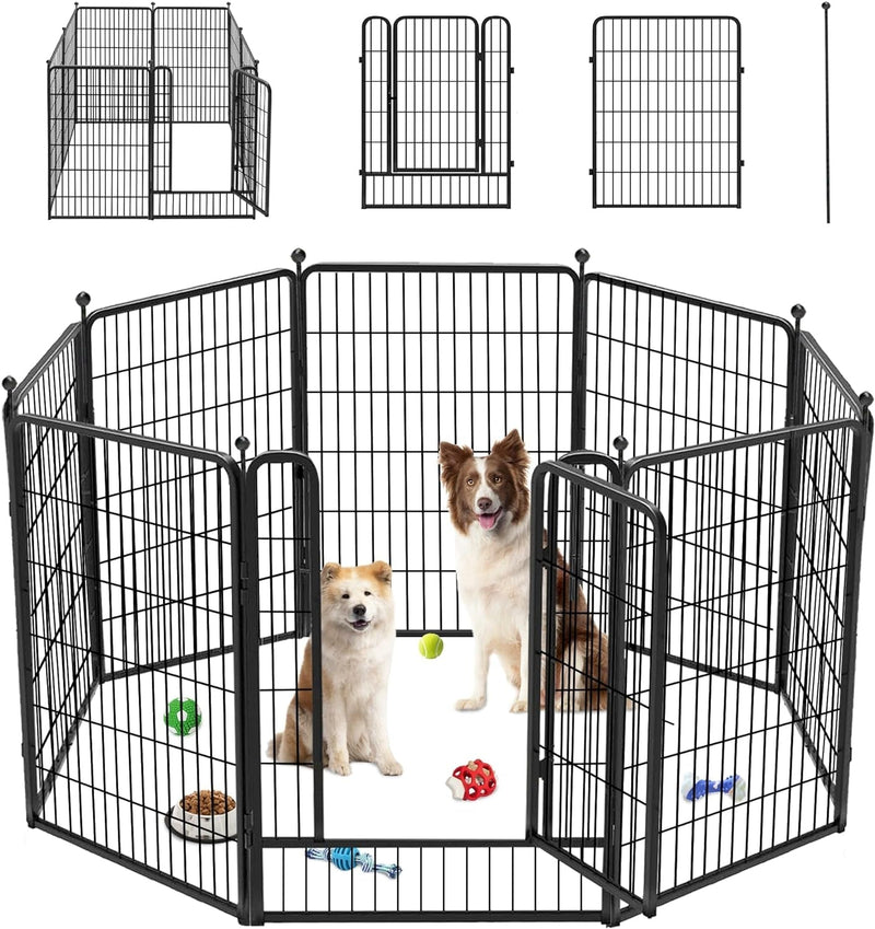 Heavy Duty Outdoor Dog Playpen with Gates - Metal Foldable 8 Panel Fence for LargeMediumSmall Pets - Portable and Ideal for RV Camping and Yard Use