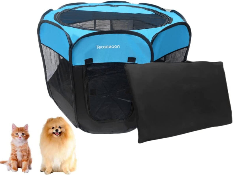 Portable Foldable Pet Playpen Exercise Pen Kennel Tent with Carrying Case - Blue