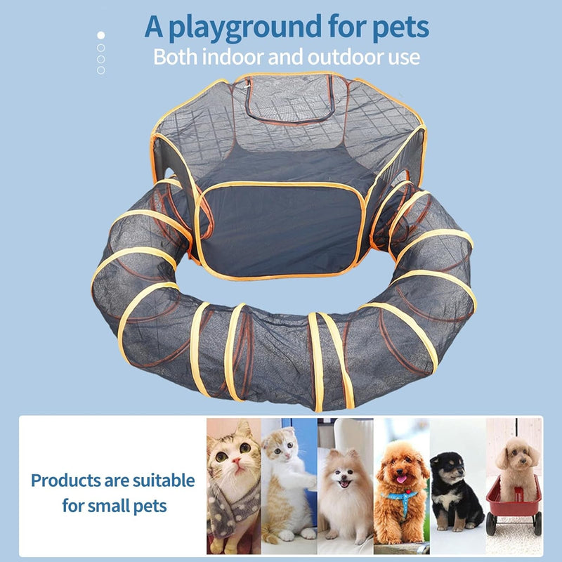 The simplified title for this product could be Portable Outdoor Cat Enclosure with Tunnel - Suitable for Small Pets