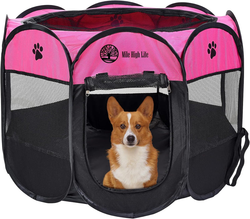 Foldable Dog Playpen with Removable Shade Cover - Portable IndoorOutdoor Kennel with Carry Case and Pen Tent BlueBlack Medium