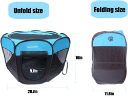 Portable Foldable Pet Playpen Exercise Pen Kennel Tent with Carrying Case - Blue