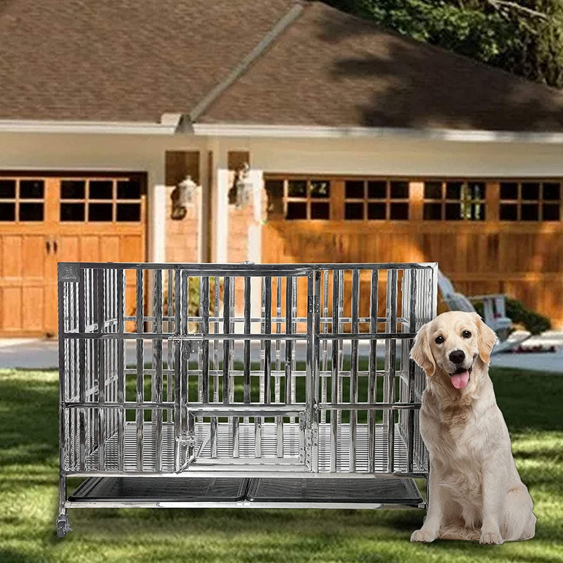 48 Heavy Duty Dog Cage with Double Doors  Locks - Stainless Steel