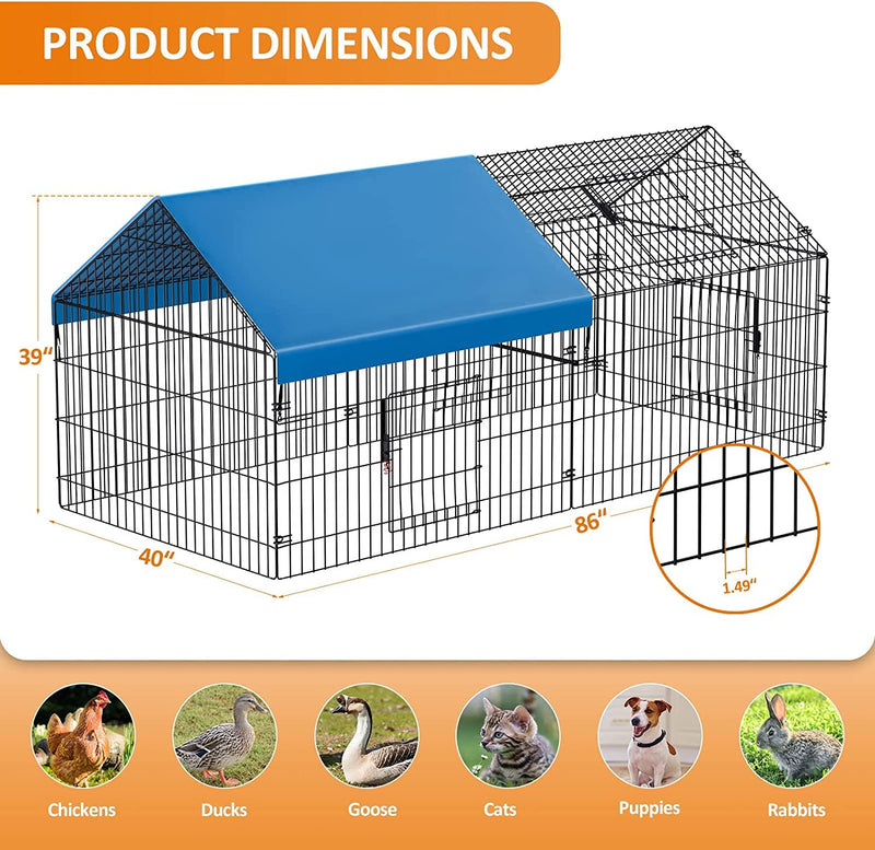 Metal Chicken Coop with Cover - 86x40x39