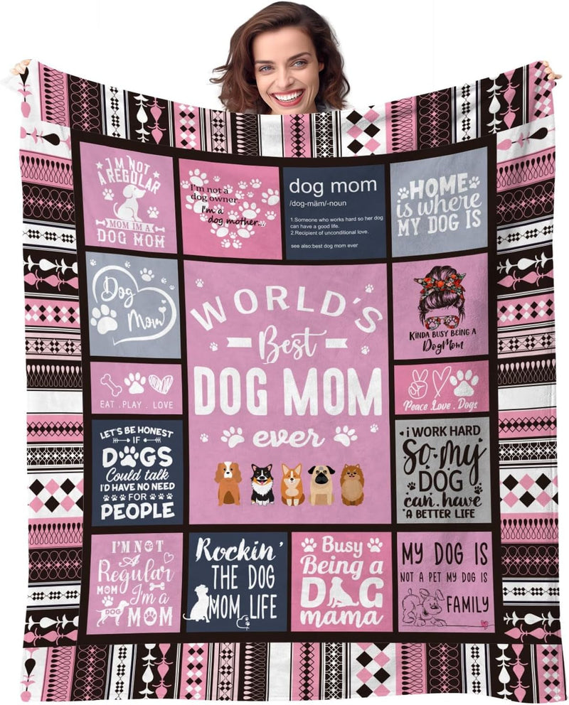 Worlds Best Dog Mom Blanket - 50x60 Fun Dog Lover Gift for Womens Birthday