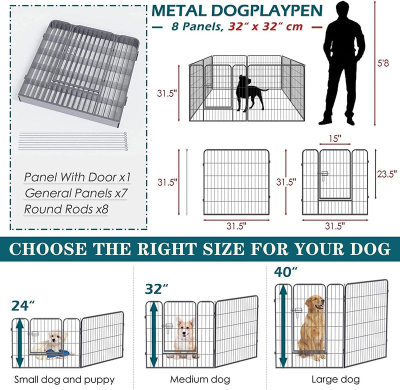 8-Panel Outdoor Dog Playpen with Portable Design - Suitable for LargeMediumSmall Dogs Puppies Rabbits and Small Animals - Perfect for RV Camping and Garden Yard