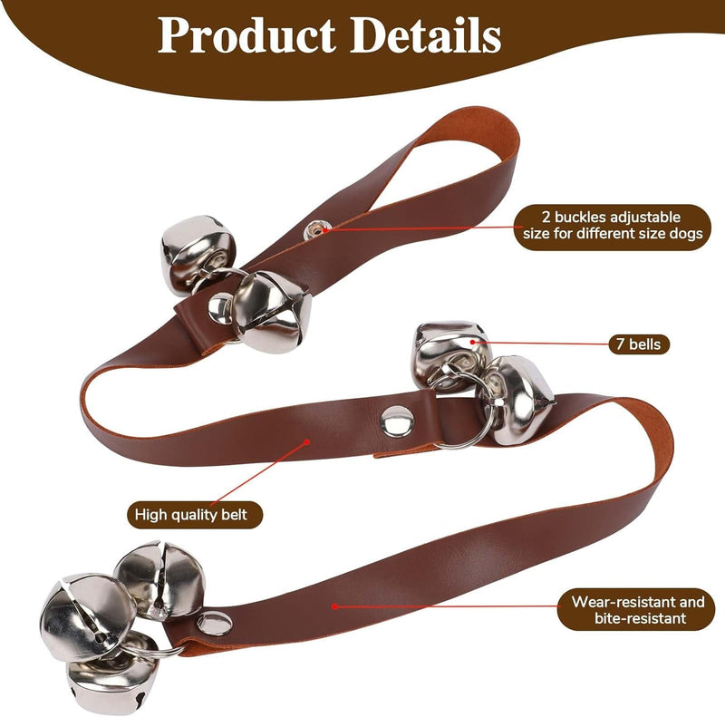 Potty Training Leather Dog Door Bell - Adjustable Copper Bell for Dog Potty 1 Pack Brown