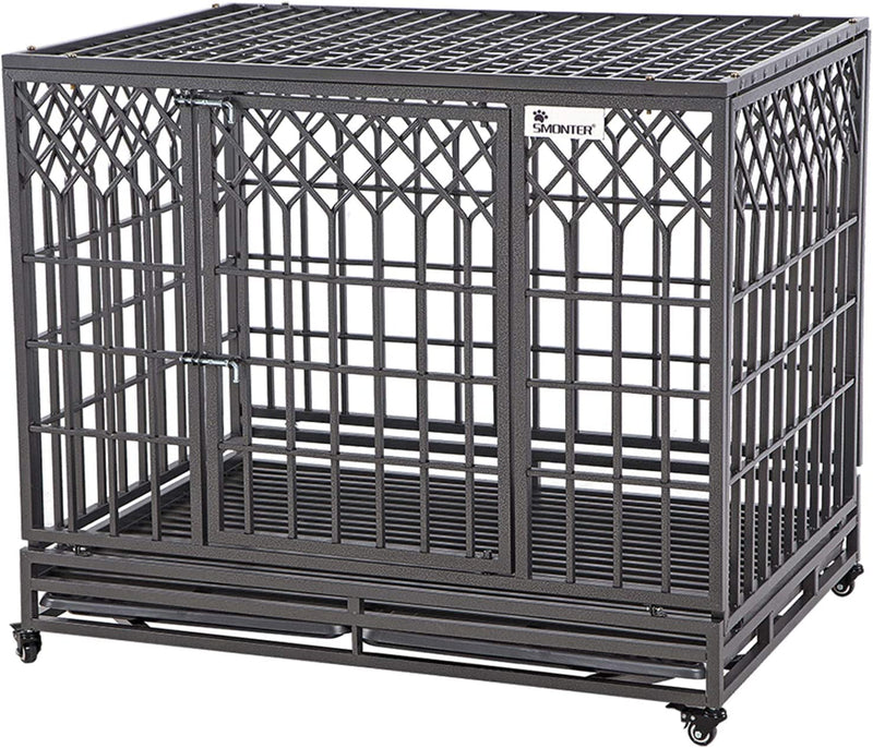 Heavy Duty Metal Dog Cage with Wheels Y Shape Brown - 38In Pet Kennel Crate Playpen