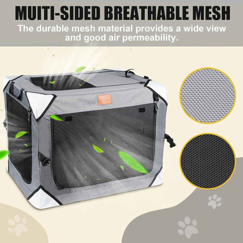 XL Collapsible Dog Crate - Foldable Travel Kennel for Large Dogs - IndoorOutdoor Ventilated