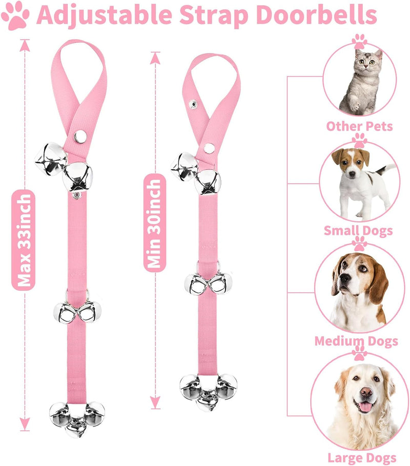 3 Pack Dog Doorbells - Pet Training Bells for Potty Training and Communication - Large Adjustable Strap Bell Pink