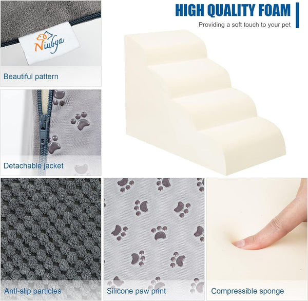 High Density Foam Dog Stairs for Small Dogs - Extra Wide Pet Ramp for High Beds Couches and Sofas