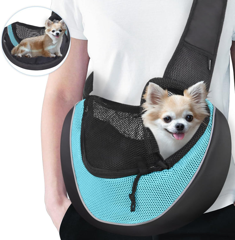 WOYYHO Pet Dog Sling Carrier Bottom Plate Adjustable Strap Design Puppy Sling for Small Dogs Breathable Mesh Dog Carrier Sling with Large Pocket for Outdoor Travel Black S (up to 4.5 lbs)