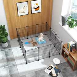 CAHOME Pet Playpen - Guinea Pig  Puppy Exercise Cage 12 Panel Grid Fence Portable Indoor Metal Yard - Black