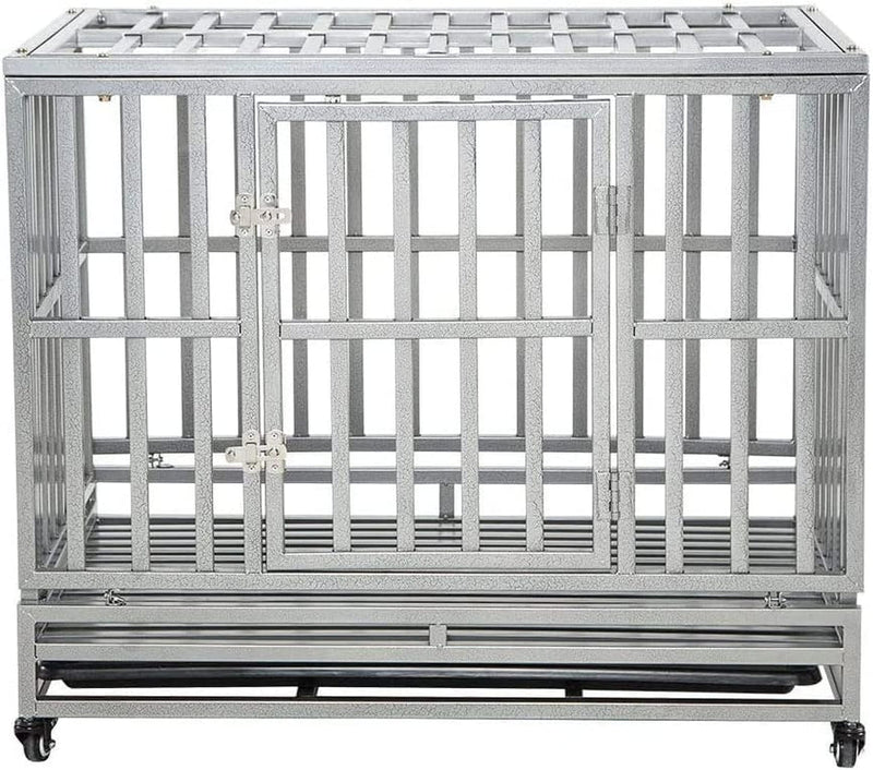 38-Inch Heavy Duty Dog Cage with Wheels - Easy to Assemble Kennel for Large Dogs Black