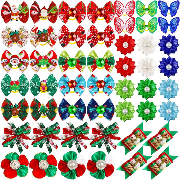 Holiday Dog Hair Bows - Santa Print Pack of 50