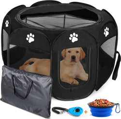 IndoorOutdoor Dog Playpen - Foldable Portable  with Additional Toys  Bag Small-Black