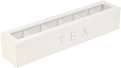 Wooden Tea Storage Box, 6 Compartment Tea Box Storage Organizer Tea Bag Holder Storage Chest Box with Transparent Cover Wooden Box for Storage Tea Bags (White)