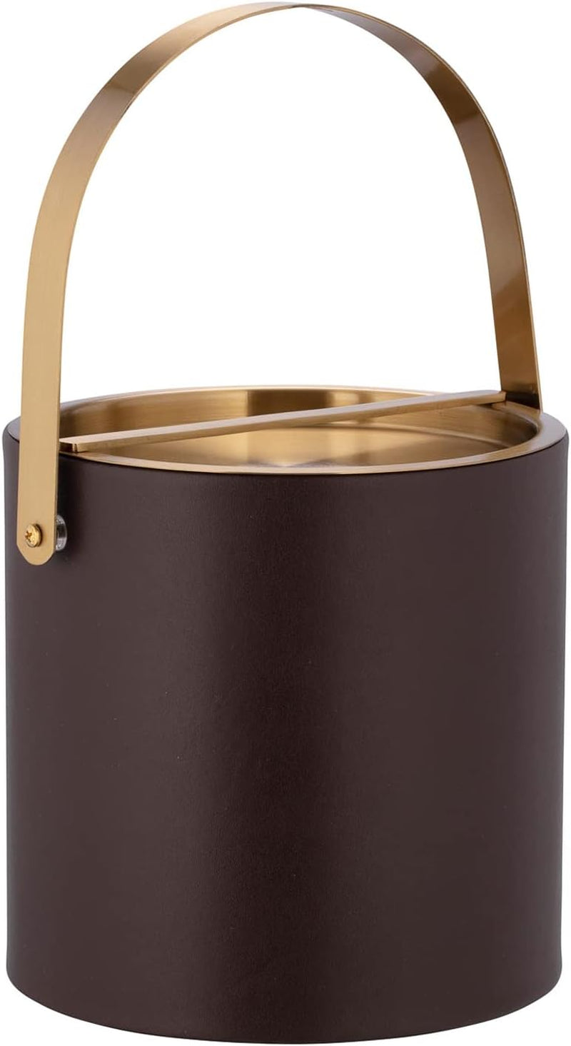 Kraftware 3qt Brushed Gold Arch Handle & Bridge Cover: White Santa Barbara 3 quart Ice Bucket, Small