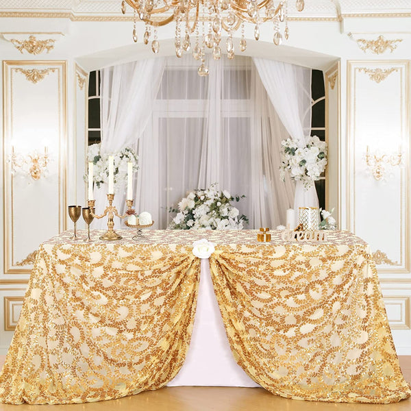 Gold Sequin Party Tablecloth - Glitter Wedding Table Cover 60X102 Inches