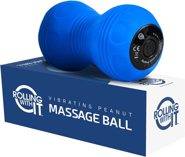 Rolling With It Vibrating Peanut Massage Ball - Deep Tissue Trigger Point Therapy, Myofascial Release - Handheld, Cordless - 4 Intensity Levels - Dual Lacrosse Ball Vibration Massager (Blue)