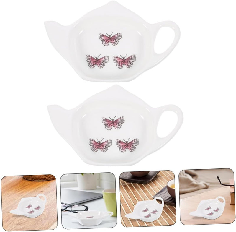 Zerodeko 2pcs Tea Bag Saucer Ceramics Decor Tea Bags Coasters Pallet Prep Bowl Sauce Bowl Ceramic Appetizer Dish Household Tea Bag Tray Sauce Dish for Party Tea Bag Storage Teapot Coffee