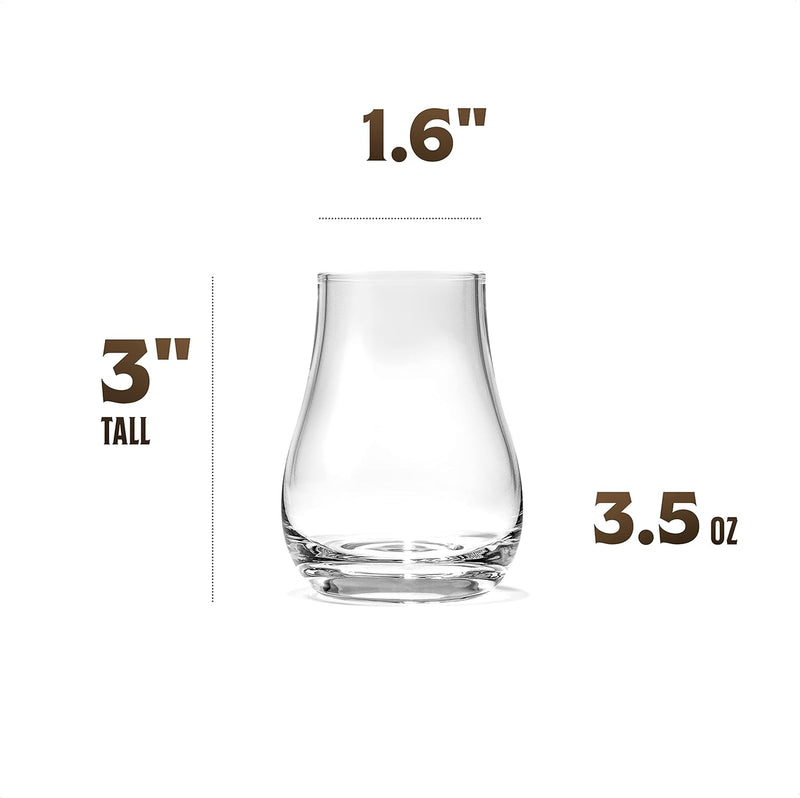 Whiskey, Scotch, Bourbon Tasting Glasses | Set of 6 | Professional 3.5 oz Stemless Tulip Shaped Tasting and Nosing Copitas | Small Crystal Snifters Gift Sniffers for Sipping Neat Liquor