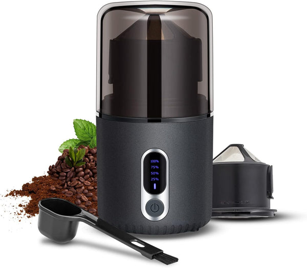 Wireless Coffee Grinder with LED Power, Electric Portable Coffee Bean Grinder with Brush, Herb Grinder, Spice Grinder with Removable Bowl & Spoon and 304 Stainless