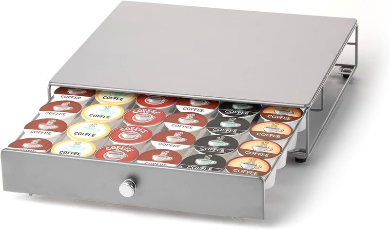 Nifty Coffee Pod Mini Drawer – Black Finish, Compatible with K-Cups, 24 Pod Pack Holder, Non-Rolling, Under Coffee Pot Storage, Sliding Drawer, Home Kitchen Counter Organizer