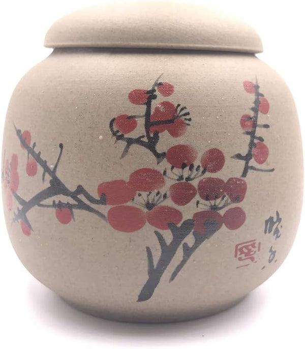 Kitchen Canisters Ceramic Clay Tea Caddy Mini Tea Storage Chests (plum blossom)