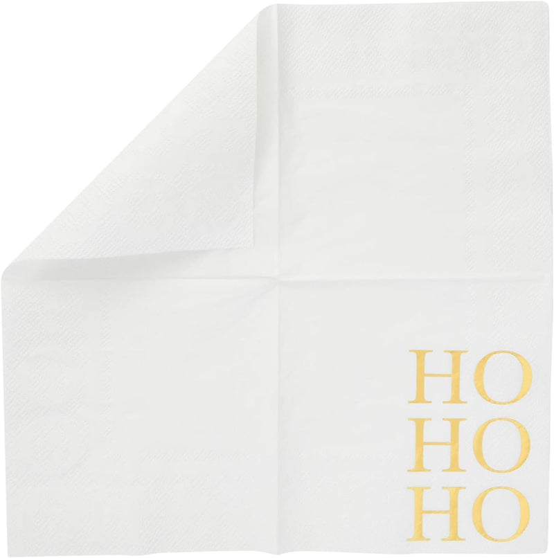 50 Pack Christmas Cocktail Napkins for Dessert, Holiday Party Supplies, Gold Ho Ho Ho Design (5 x 5 In)