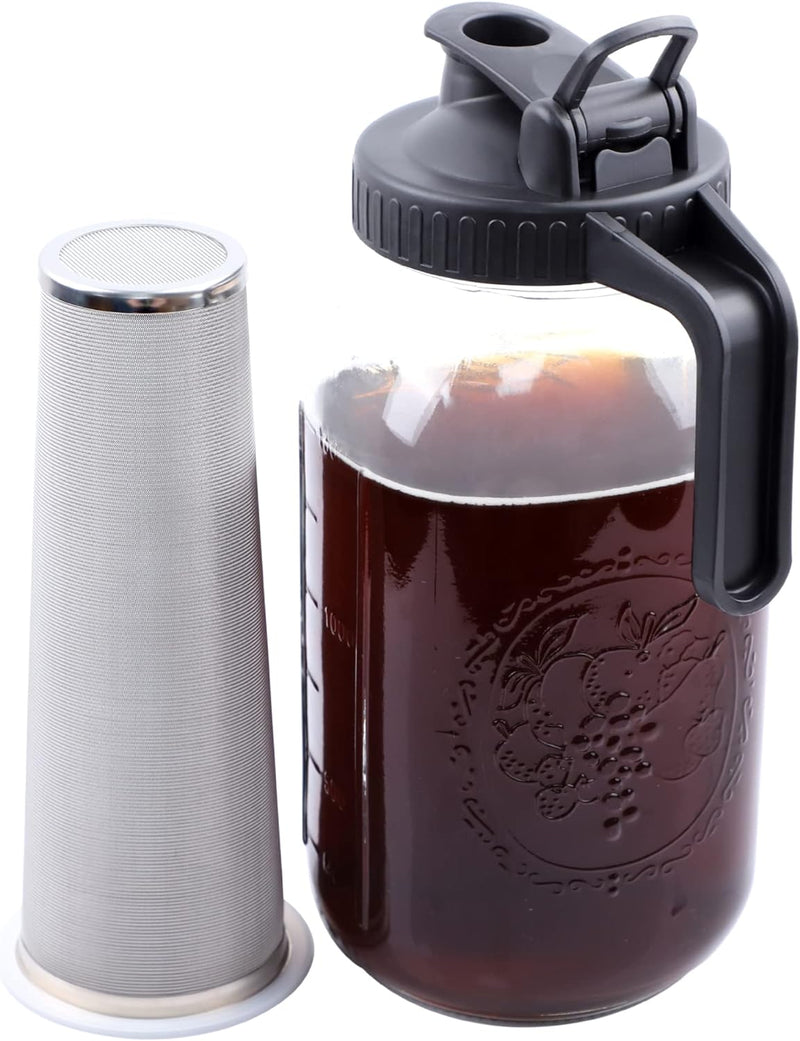 Cold Brew Mason Jar Coffee Maker 32 OZ Wide Mouth Cold Brew Pitcher With Coffee Filter For Coffee, Iced Tea, Sun Tea, Lemonade