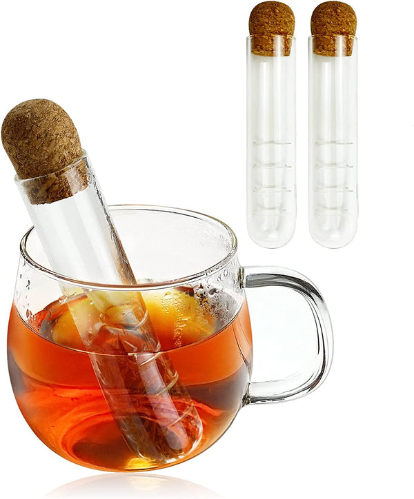 2 PCS Glass Tea Infuser, Glass Reusable Tea Strainer with Cork Lid Drinkware for Loose Tea, Tea Diffusers For Loose Tea