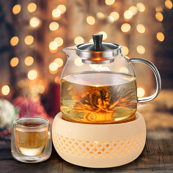 KEISSCO Teapot Warmer, Ceramic Teapot Heater with Cork Cushion Coffee Tea Warmer for Glass Teapot, Stainless Steel Teapot, Ceramic Teapot and Other Heatproof Dish Warming Use