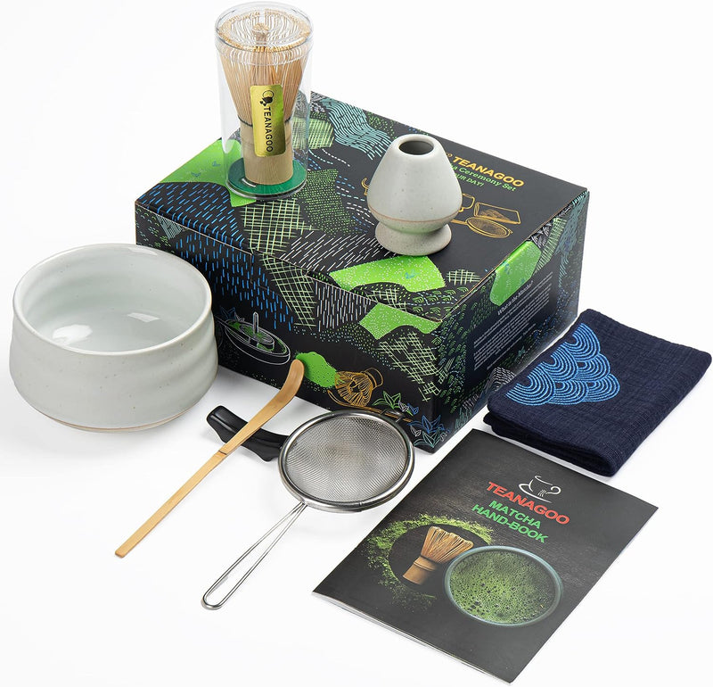 TEANAGOO Japanese Tea Set Matcha Whisk Set Matcha Bowl Bamboo Matcha Whisk (chasen) Scoop (chashaku) Matcha Whisk Holder Tea Making Kit. MSB-5 Matcha Green Tea Powder Kit. Matcha Tea Kit