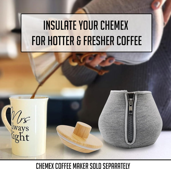 HEXNUB – 8 Cup Cozy and Lid for Chemex Collar and Handle Pour Over Glass Coffeemaker Carafes – Insulated Sleeve Keeps Coffee Warmer or Colder
