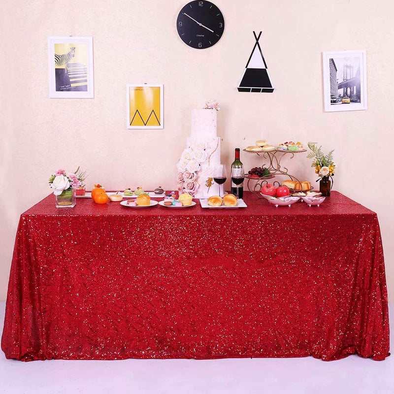 Glitter Red Sequin Tablecloth - 60X102 Inch - Shimmer Party Wedding Christmas Table Cover