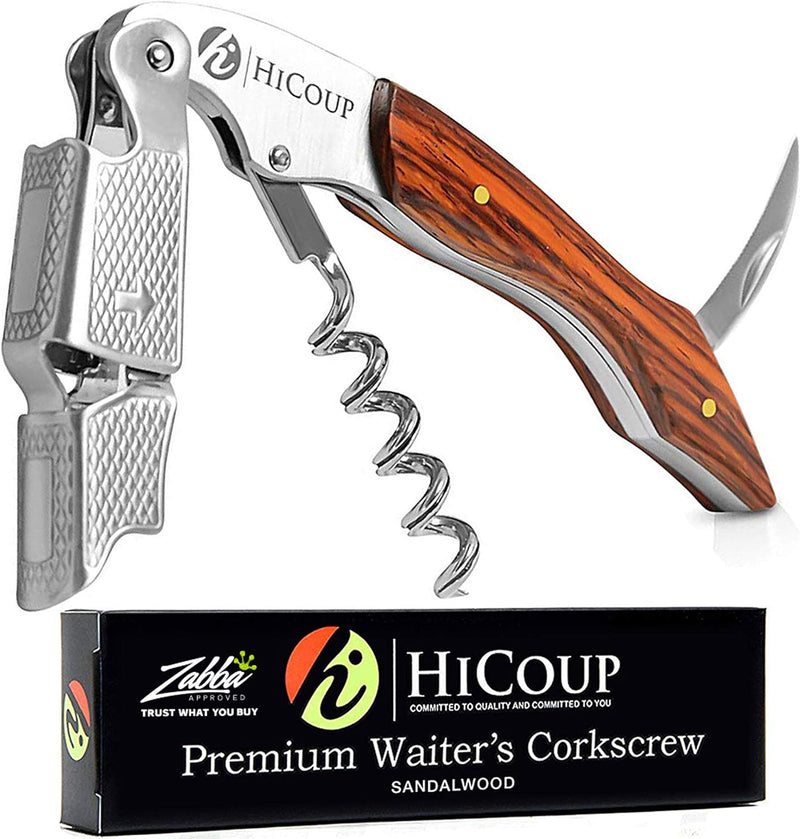 Hicoup Wine Opener - Professional Corkscrews for Wine Bottles w/Foil Cutter and Cap Remover - Manual Wine Key for Servers, Waiters, Bartenders and Home Use - Classic Rosewood