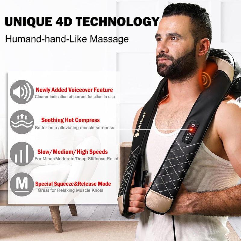 Pro Shiatsu Neck Massager with Heat,4D Heated Neck and Shoulder Massager,Neck Massager for Pain Relief Deep Tissue,Shoulder Massager with Heat, Kneading Massager Machine for Pain Relief