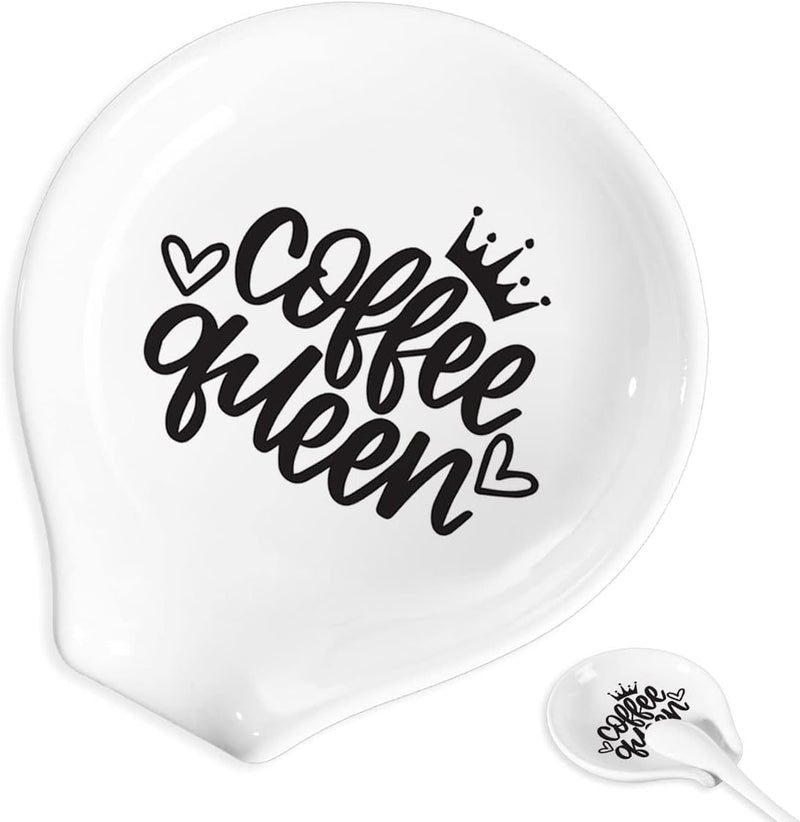 Coffee Spoon Rest and Spoon,Funny Coffee Quote Black And White Ceramic Coffee Spoon Holder-Station Decor Coffee Bar Accessories-Gifts for Coffee Lovers (I Like My Coffee)