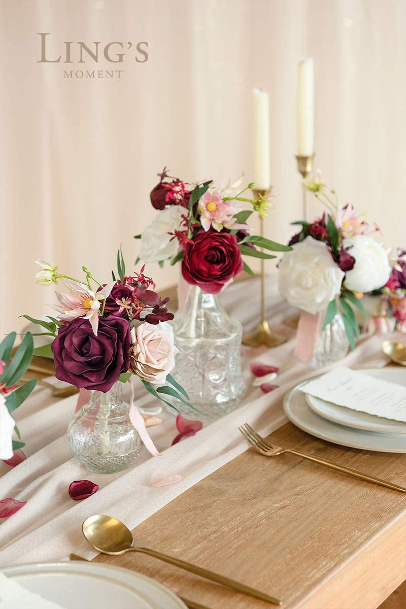 Wedding Mini Bouquets - Set of 6 Bridesmaid Centerpieces Marsala