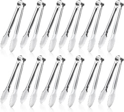 12 Pack Small Serving Tongs,XEVOM Stainless Steel Sugar Tongs Mini Appetizers Tongs Mental Kitchen Tongs for Serving Food (5inch)