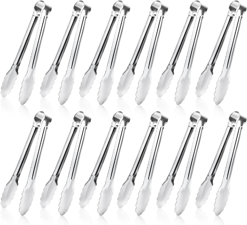 12 Pack Small Serving Tongs,XEVOM Stainless Steel Sugar Tongs Mini Appetizers Tongs Mental Kitchen Tongs for Serving Food (5inch)