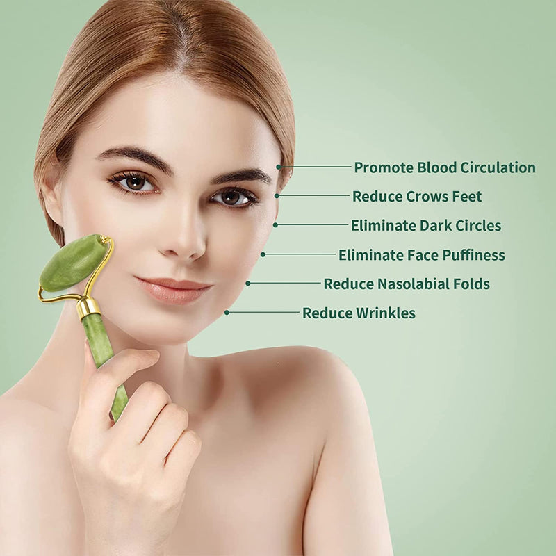 Jade Roller Gua Sha Set - Facial Skin Care Set, Facial Beauty Tools, Natural Beauty Skin Care Tools, Face Roller Massager for Face, Neck, and Eye Treatment (Green)