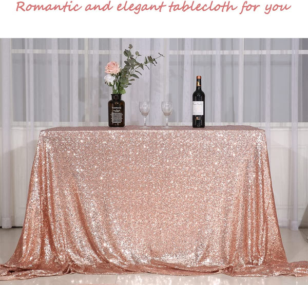 Rose Gold Sequin Wedding Tablecloth - 50x50 Inch Square Polyester Overlay for Special EventParty